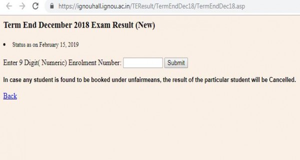 IGNOU Official Term End Results page