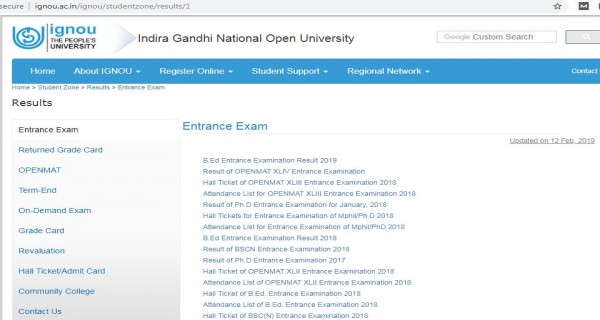 IGNOU results page
