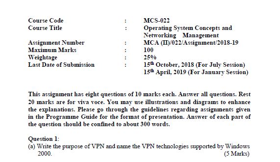 MCS 022 Solved Assignment 2018-19 - IGNOU MCA